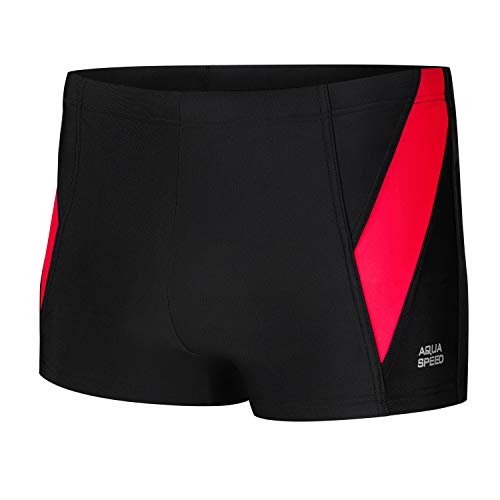 Aqua Speed Trainings Badehose Herren + gratis eBook | Schwimmhose | Schwimmbekleidung Wettkampf | UV Badebekleidung | Schwarz Rot | Gr. XL | Logan von Aqua Speed