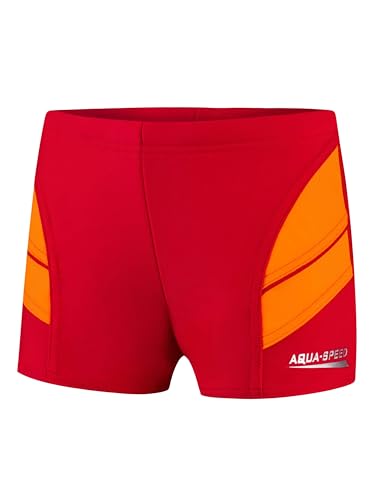 Aqua Speed UV Badehose für Jungen + gratis eBook | Schwimmhose kurz eng Junge | UV Badebekleidung | Kastenbadehose | 31. Rot Orange Gr. 116 | Andy von Aqua Speed