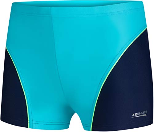 Aqua Speed eng anliegende UV Badehose Kinder + gratis eBook | Jungen Schwimmbekleidung | Boxer Schwimmhose Gr. 98 | 24. Turquoise Blau | 98 | Leo von Aqua Speed