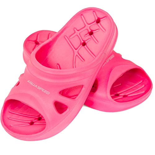 Aqua Speed rosa Badelatschen Florida + Mikrofaserhandtuch/Kinder/Duschsandalen/Badeschlappen/rutschfeste Schwimmbadlatschen/Saunaschuhe/Saunasandalen/Sliders/Slide/Slipper Gr 32 von Aqua Speed