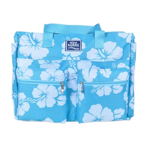 Aqua di Mare Quadratische Strandtasche RIB STOP IBISCUS 100% PL 22852 türkis, blau, Zeitgenössisch von Aqua di Mare