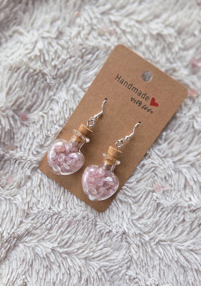 Rosenquarz Herzflasche Ohrringe - Edelstein/Heilstein Rose Quartz Earrings Gemstone Gift von AquaLoveColors