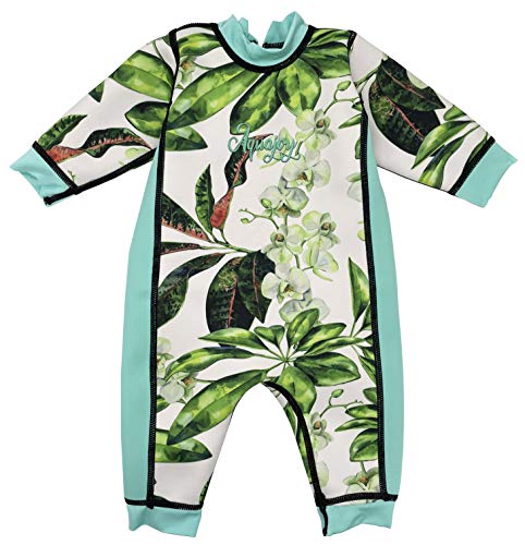 Aquajoy Warmsy - Premium Wende-Schwimmanzug | Warmer Neoprenanzug für Babys & Kleinkinder | Warme Ganzkörper-Badebekleidung für Jungen & Mädchen | 2 in 1-Design (Grüne Orchidee) Gr. 12-24 Monate von Aquajoy