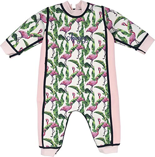 Aquajoy Warmsy - Premium Wende-Schwimmanzug | Warmer Neoprenanzug für Babys & Kleinkinder | Warme Ganzkörper-Badebekleidung für Jungen & Mädchen | 2 in 1-Design (Rosa Flamingo) Gr. 0-3 Monate von Aquajoy