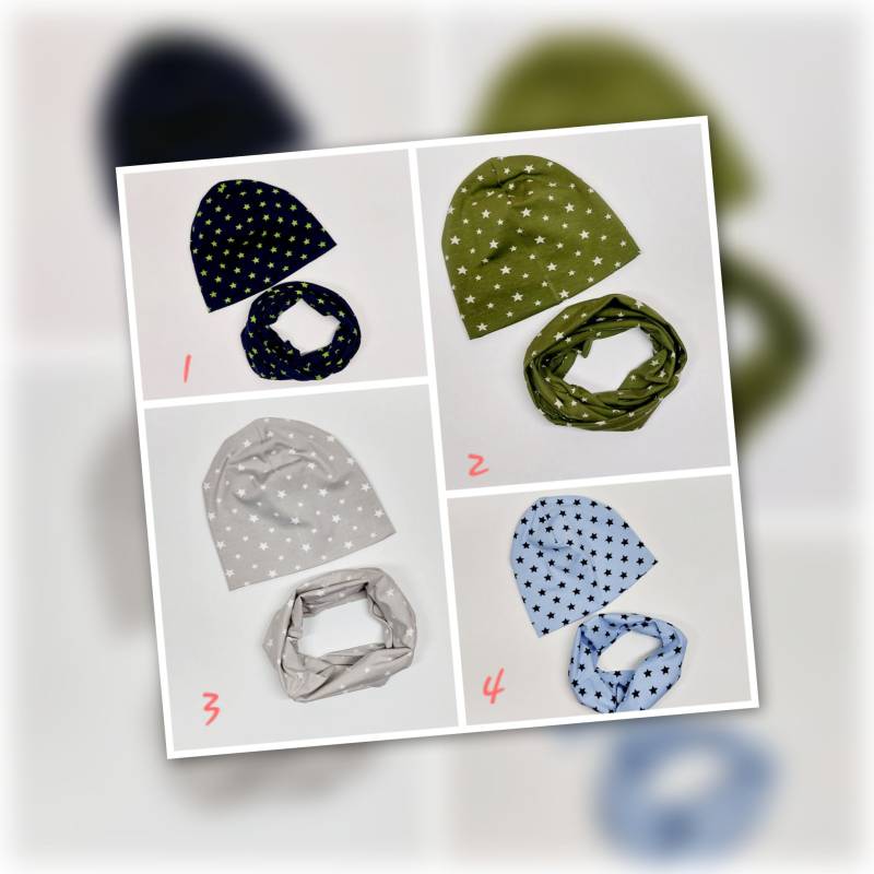 2Er Set Loopschal Und Beanie Ku48/50 Jungs Sterne Handmade von AquarelaAccessoires