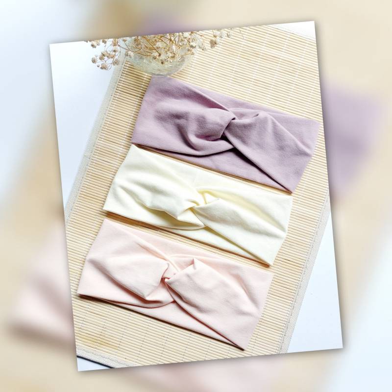 Sparset 3Er Stirnband Haarband Mädchen Handmade Geschenk Geburtstag Jerseybaumwolle Unifarben von AquarelaAccessoires