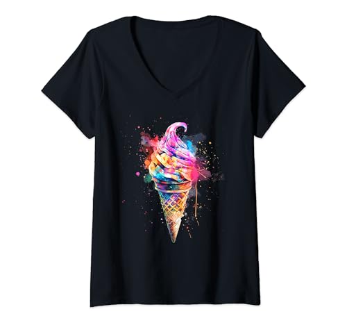 Damen Aquarell-Eiscreme T-Shirt mit V-Ausschnitt von Aquarell Eiscreme Geschenk Kleidung