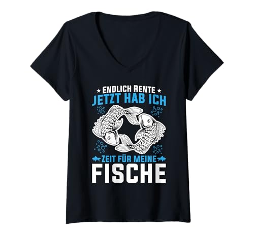 Damen Unterschätze Niemals Alten Mann mit Aquarium Fische Spruch T-Shirt mit V-Ausschnitt von Aquarium Aquaristik Aquarianer Sprüche Geschenke