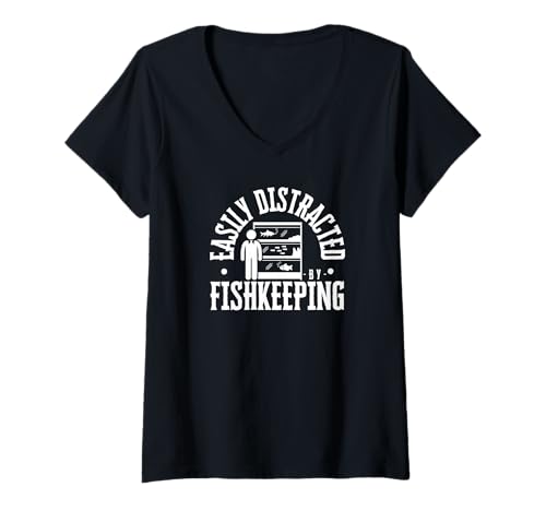 Damen Lässt Sich leicht von der Fischhaltung ablenken T-Shirt mit V-Ausschnitt von Aquarium Enthusiast Gifts
