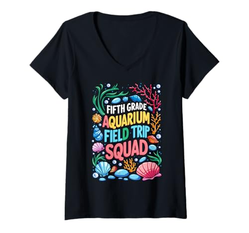 Damen Fifth Grade Aquarium Trip Squad Matching Back to School T-Shirt mit V-Ausschnitt von Aquarium Field Trip Squad Matching Kids