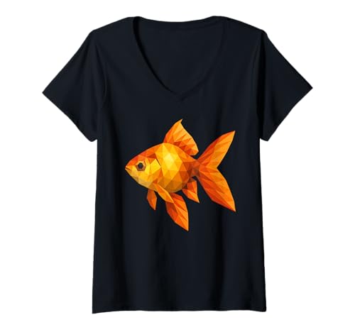 Damen Geometrischer Goldfisch Low Poly Cute Fish Keeping T-Shirt mit V-Ausschnitt Damen Geometrischer Goldfisch Low Poly Cute Fish Keeping T-Shirt mit V-Ausschnitt von Aquarium Goldfish Polygon Abstract Fishkeeper