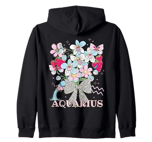 Aquarius Sternzeichen Frauen Erdbeere Kokette Schleife Floral Wasser Kapuzenjacke Aquarius Sternzeichen Frauen Erdbeere Kokette Schleife Floral Wasser Kapuzenjacke von Aquarius Zodiac Coquette Birthday Girl Tees
