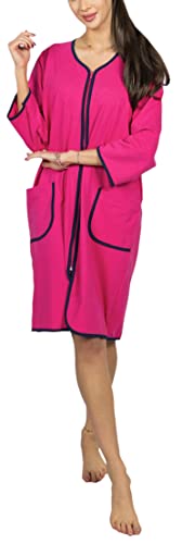 Aquarti Damen Bademantel Morgenmantel mit Reißverschluss Hausmantel Leicht 3/4 Ärmel, Farbe: Amarant, Größe: 3XL von Aquarti