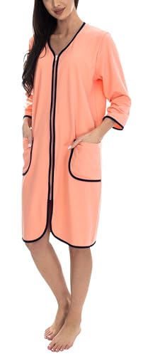 Aquarti Damen Bademantel Morgenmantel mit Reißverschluss Hausmantel Leicht 3/4 Ärmel, Farbe: Apricot, Größe: 6XL von Aquarti