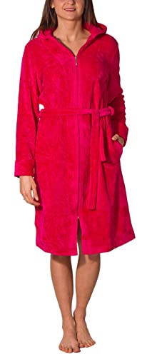 Aquarti Damen Bademantel Morgenmantel mit Reißverschluss Lang, Farbe: Amarant, Größe: M von Aquarti
