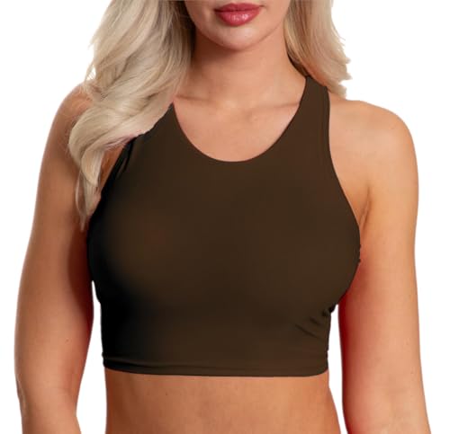Aquarti Damen Bikini Top Racerback Oberteil Bustier Sotf Cups ohne Bügel Yoga Fitness Jogging, Farbe: Braun, Größe: 38 Aquarti Damen Bikini Top Racerback Oberteil Bustier Sotf Cups ohne Bügel Yoga Fitness Jogging, Farbe: Braun, Größe: 38 von Aquarti