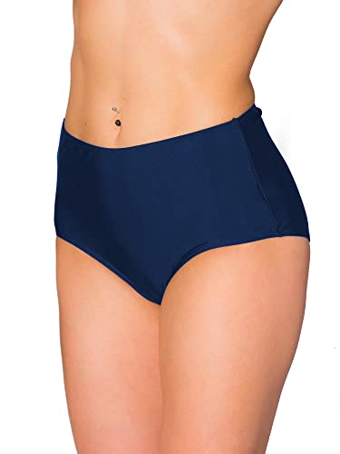 Aquarti Damen Bikinihose Bikini-Slip mit Hohem Bund, Farbe: Dunkelblau, Größe: 50 von Aquarti