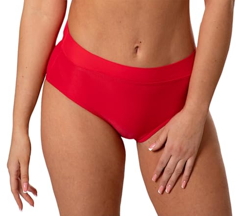 Aquarti Damen Bikinihose High Waist mit Umschlagbund Unterteil, Farbe: Rot, Größe: 42 von Aquarti