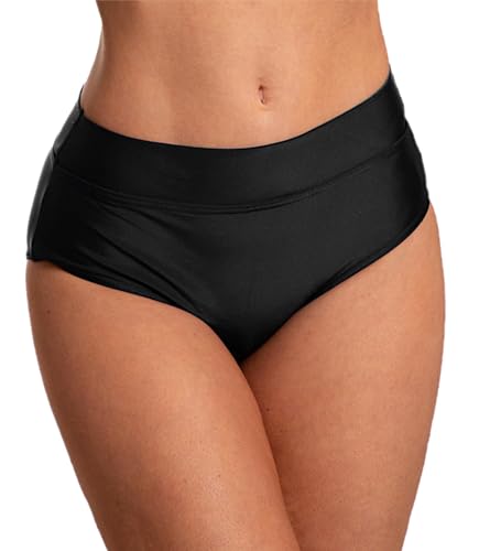 Aquarti Damen Bikinihose High Waist mit Umschlagbund Unterteil, Farbe: Schwarz, Größe: 38 von Aquarti