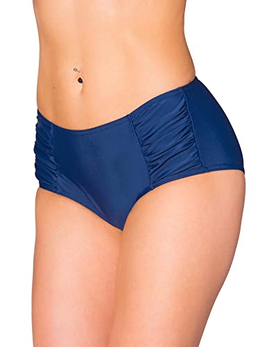 Aquarti Damen Bikinihose Hotpants mit seitlichen Raffungen, Farbe: Dunkelblau, Größe: 46 von Aquarti