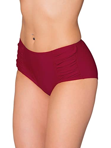 Aquarti Damen Bikinihose Hotpants mit seitlichen Raffungen, Farbe: Dunkelrot, Größe: 36 von Aquarti