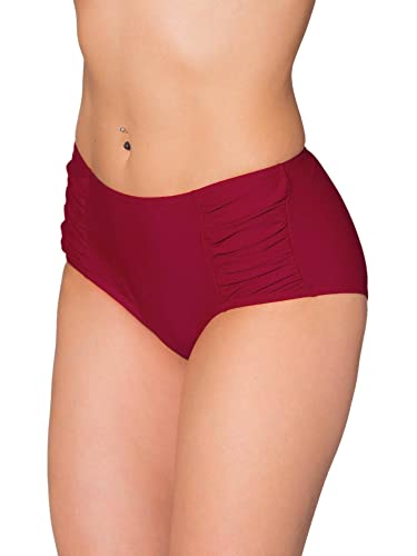 Aquarti Damen Bikinihose Hotpants mit seitlichen Raffungen, Farbe: Dunkelrot, Größe: 38 von Aquarti