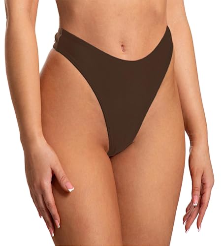 Aquarti Damen Bikinihose Thong Bottom Tanga Hohe Taille, Farbe: Braun, Größe: 42 von Aquarti