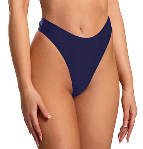 Aquarti Damen Bikinihose Thong Bottom Tanga Hohe Taille, Farbe: Dunkelblau, Größe: 42 von Aquarti