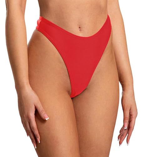 Aquarti Damen Bikinihose Thong Bottom Tanga Hohe Taille, Farbe: Rot, Größe: 36 von Aquarti