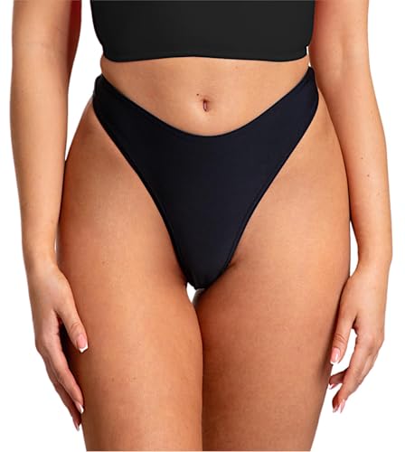 Aquarti Damen Bikinihose Thong Bottom Tanga Hohe Taille, Farbe: Schwarz, Größe: 40 von Aquarti