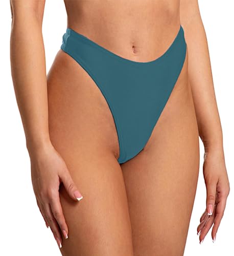 Aquarti Damen Bikinihose Thong Bottom Tanga Hohe Taille, Farbe: Smaragdgrün, Größe: 38 von Aquarti