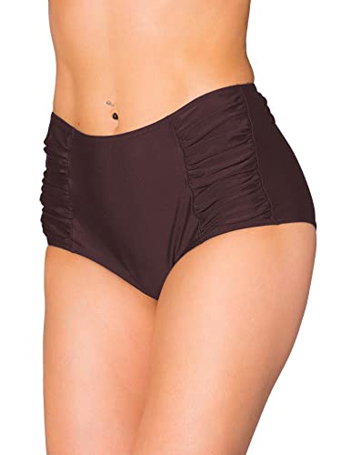 Aquarti Damen Bikinihose mit Hoher Taille und Raffung, Farbe: Braun, Größe: 40 von Aquarti