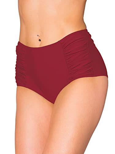 Aquarti Damen Bikinihose mit Hoher Taille und Raffung, Farbe: Dunkelrot, Größe: 42 von Aquarti