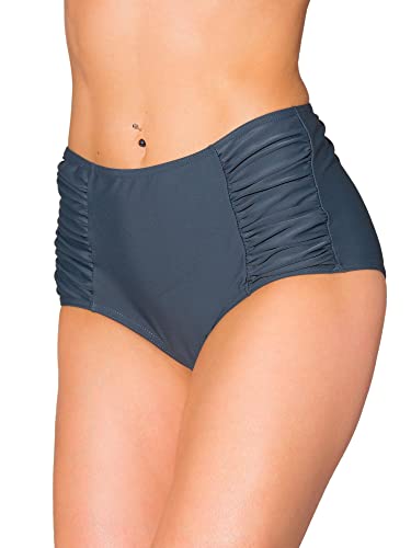 Aquarti Damen Bikinihose mit Hoher Taille und Raffung, Farbe: Graphit, Größe: 40 von Aquarti