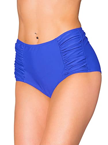 Aquarti Damen Bikinihose mit Hoher Taille und Raffung, Farbe: Kornblumenblau, Größe: 42 von Aquarti
