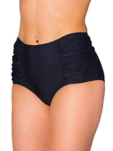Aquarti Bikinihose Damen mit Hoher Taille und Raffung – Klassische Bikinihosen für Damen in Uni-Farben, Farbe: Schwarz, Größe: 38 von Aquarti