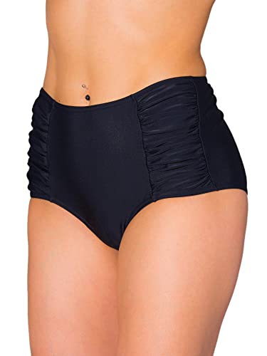 Aquarti Damen Bikinihose mit Hoher Taille und Raffung, Farbe: Schwarz, Größe: 40 von Aquarti