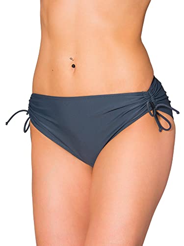 Aquarti Bikinihose Damen mit Raffung – Bikinihosen für Damen mit Bindebändern, schnelltrocknend, Farbe: Graphit, Größe: 36 von Aquarti
