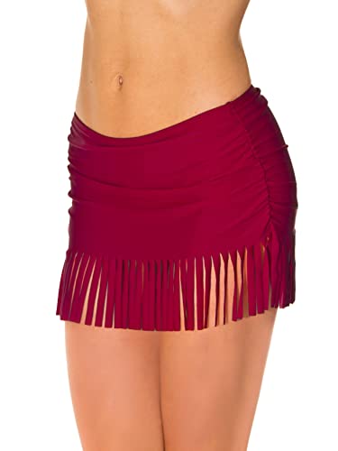 Aquarti Damen Bikinihose mit Rock Seitliche Raffung, Farbe: Dunkelrot, Größe: 40 von Aquarti