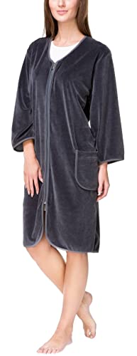 Aquarti Damen Velours Bademantel Morgenmantel Kurz mit Reißverschluss, Farbe: Graphit, Größe: XXL von Aquarti