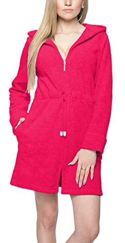 Aquarti Damen Morgenmantel mit Kapuze und Reißverschluss, Farbe: Pink, Größe: XL von Aquarti