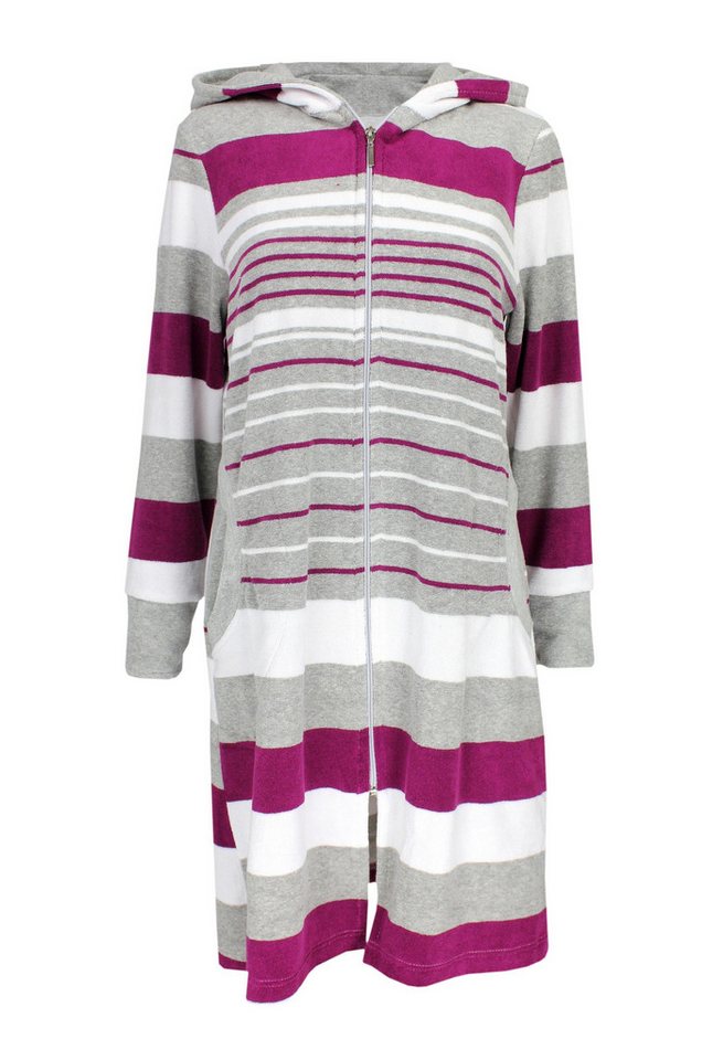Aquarti Damenbademantel Aquarti Damen Frottee Bademantel Morgenmantel Gestreift mit Kapuze von Aquarti