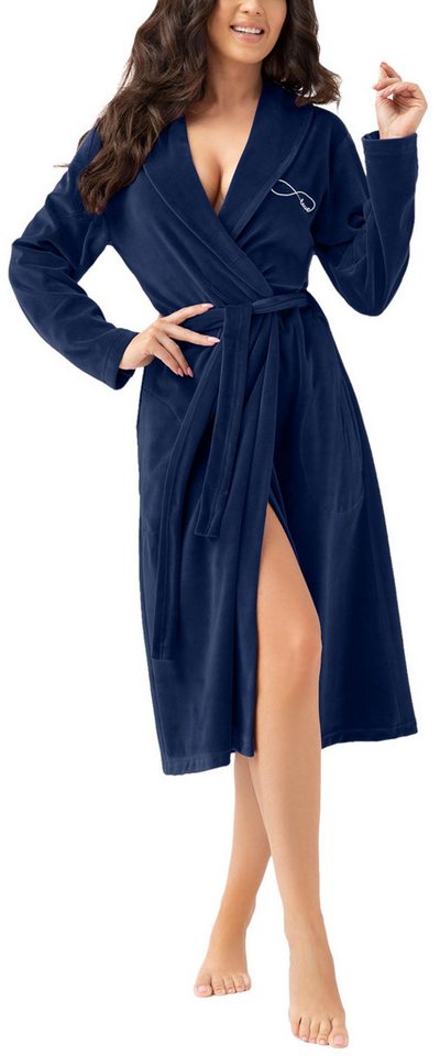 Aquarti Damenbademantel Aquarti Damen Morgenmantel aus Velours Bademantel mit Schalkragen von Aquarti