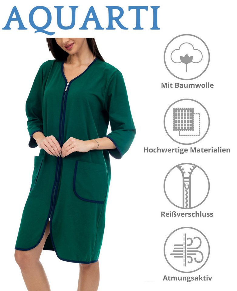 Aquarti Damenbademantel Damen Bademantel Morgenmantel Reißverschluss Hausmantel 3/4 Ärmel von Aquarti