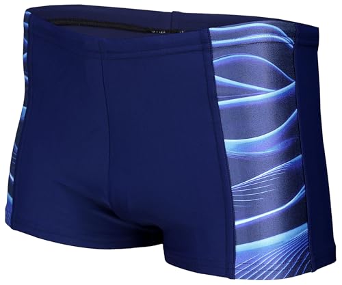 Aquarti Herren Badehose Kurz Sportlich Streifen, Farbe: 11307 Dunkelblau/Blau, Größe: L von Aquarti