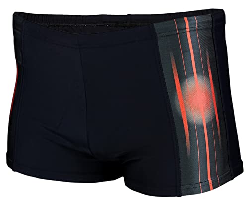 Aquarti Herren Badehose Kurz Sportlich Streifen, Farbe: 13719A Schwarz/Rot, Größe: L von Aquarti