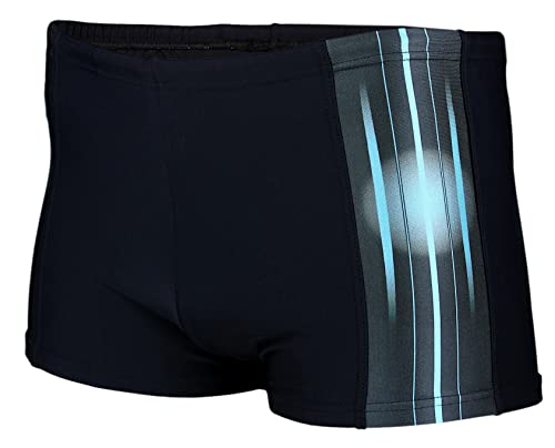 Aquarti Herren Badehose Kurz Sportlich Streifen, Farbe: 13719B Schwarz/Blau, Größe: L von Aquarti