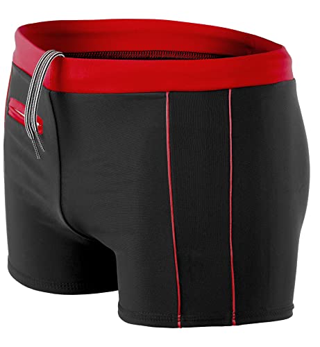 Aquarti Herren Badehose Kurz mit Kontrastpaspel, Farbe: 010 Schwarz/Rot, Größe: 3XL von Aquarti