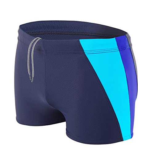 Aquarti Herren Badehose Kurz mit Seitlichem Streifen, Farbe: Dunkelblau/Kornblumenblau/Türkis, Größe: M von Aquarti