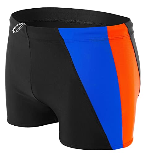 Aquarti Herren Badehose Kurz mit Seitlichem Streifen, Farbe: Schwarz/Blau/Orange, Größe: M von Aquarti